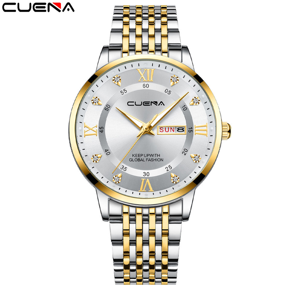 CUENA luxury quartz Movement Alloy Case all Stainless Steel Mens business Wrist watches orologi
