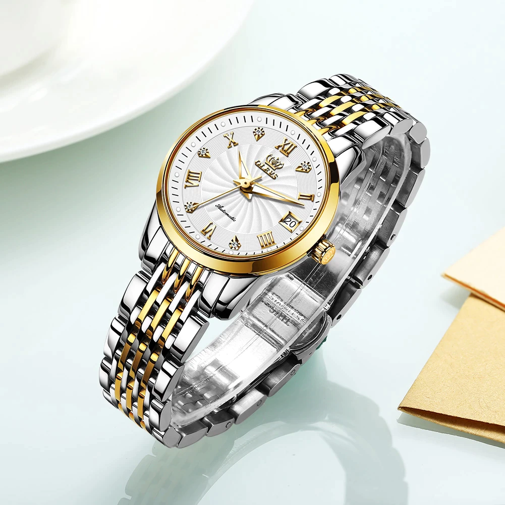 OLEVS 6630 Fashion Watch For Women Greay golden with Stainless steel