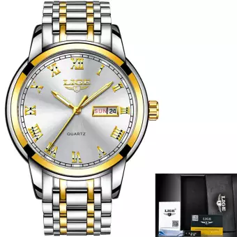 LIGE  9846K Fashion Watch For Men White golden silver with Stainless steel