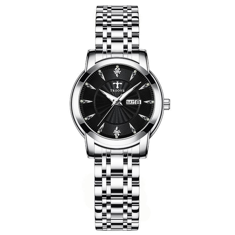 Trsoye 8801 Luxury Design Elegant Watch For Women – Silver & Black