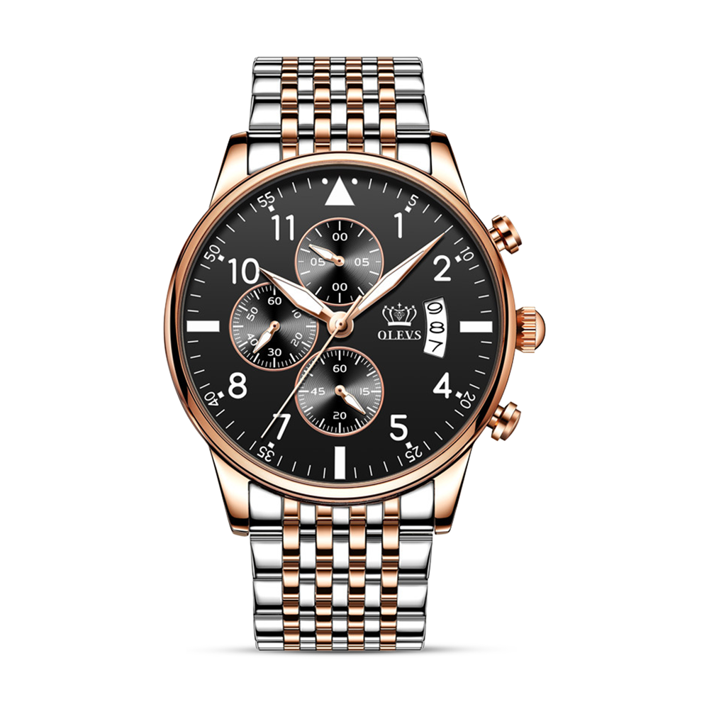 OLEVS 2869 silver gold black Men's Business Dress Chronograph Wrist Watch Fashion Luxury Stainless Steel Analog Quartz Watch Calendar