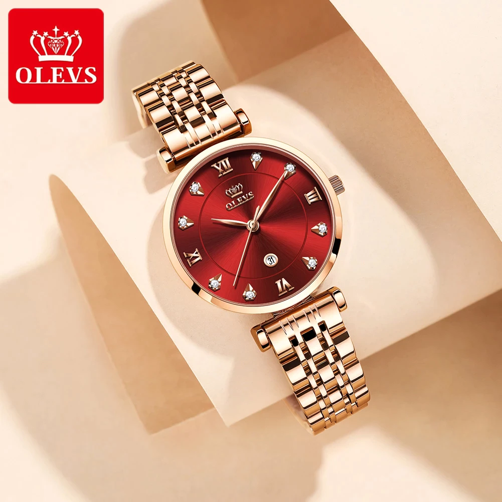 OLEVS 5866 Fashion Watch For Women Red with Stainless steel